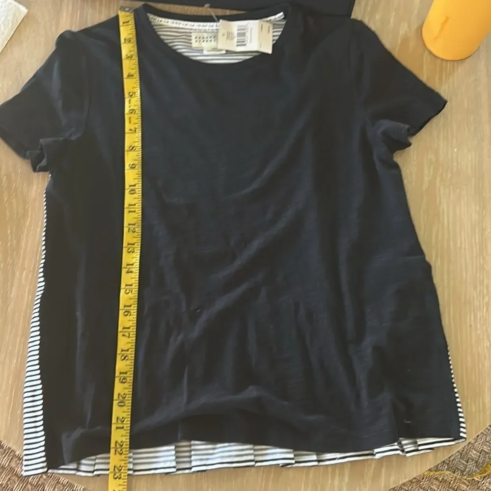 Kate Spade Black White Broome Street Striped Black Tee Shirt Top Small, NWT